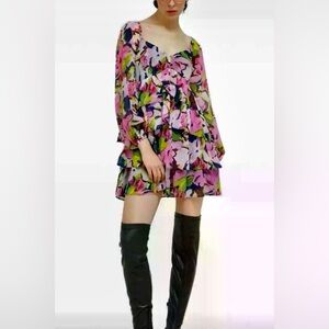 Abercrombie & Fitch Tiered Ruffled Chiffon Babydoll Mini Dress Y2K Size X-SMALL